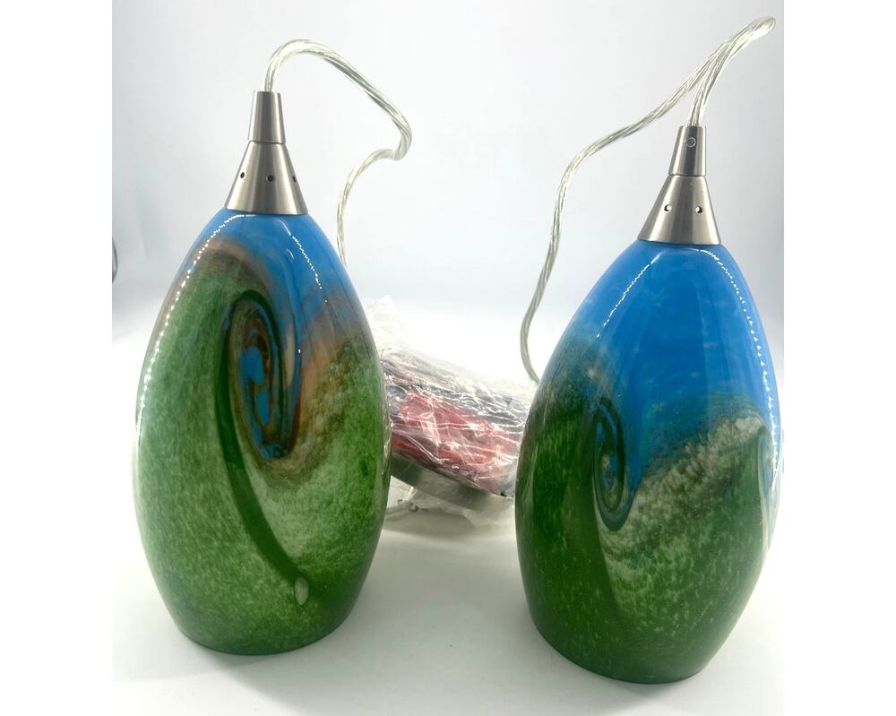 Pendant Lights Hand Blown Art Glass Blue Green Marble Hanging Lamps Lighting